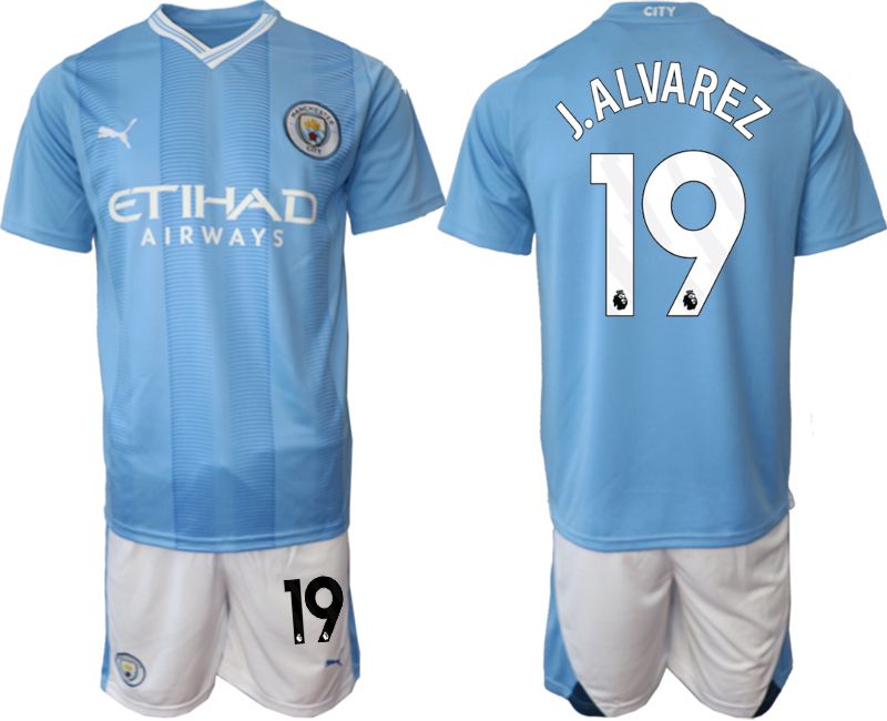 Men 2023-2024 Club Manchester City home Light blue 19 Soccer Jersey